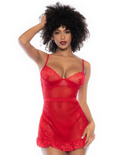 Nuisette rouge et string assorti - MAL7507RD Nuisette rouge et string assorti - MAL7507RD