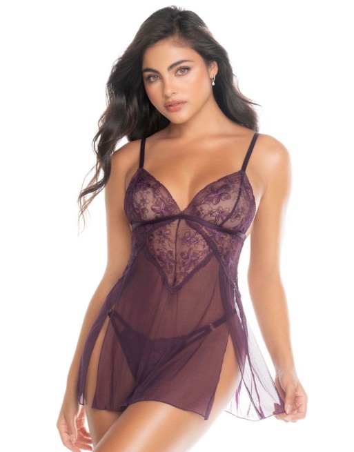 Nuisette couleur mûre et string assorti - MAL7552MULB Nuisette couleur mûre et string assorti - MAL7552MULB