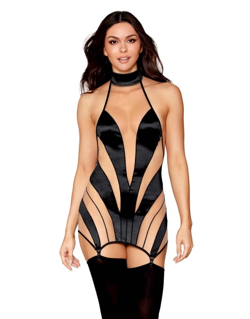 Nuisette stylée noire et transparence avec porte-jarretelles - DG13376BLK Nuisette stylée noire et transparence avec porte-jarretelles - DG13376BLK
