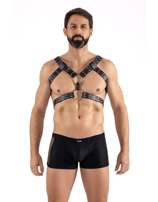 Harnais homme simili cuir avec sangles reliées par de larges anneaux - LM302412150 Harnais homme simili cuir avec sangles reliées par de larges anneaux - LM302412150