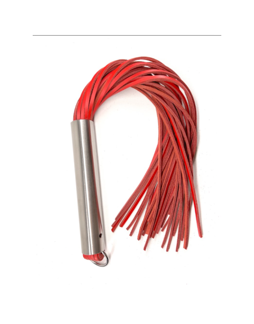 Martinet homme rouge manche métal lanières en cuir RIGIDE Martinet homme rouge manche métal lanières en cuir RIGIDE