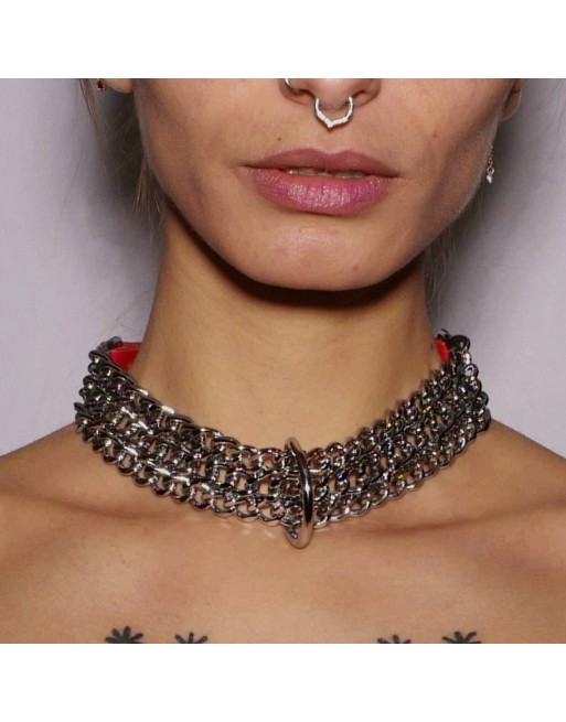 Collier Chaines cuir rouge Collier Chaines cuir rouge