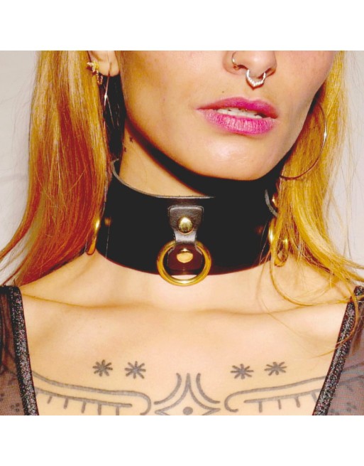 Collier en cuir Collection Anneaux NOIR GOLD Collier en cuir Collection Anneaux NOIR GOLD