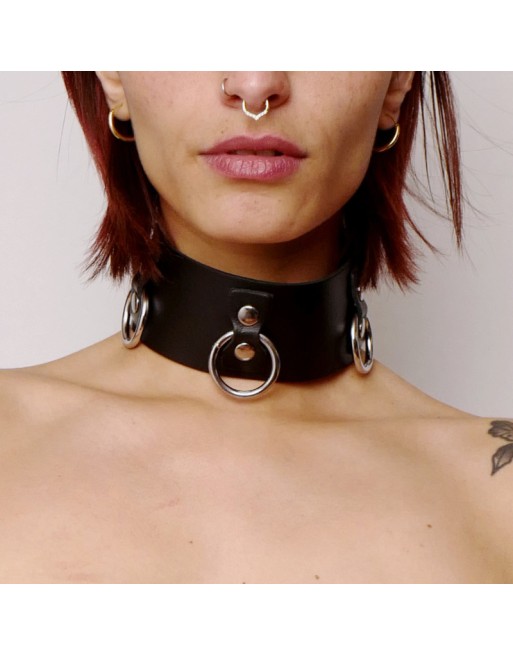 Collier en cuir Collection Anneaux Noir Collier en cuir Collection Anneaux Noir