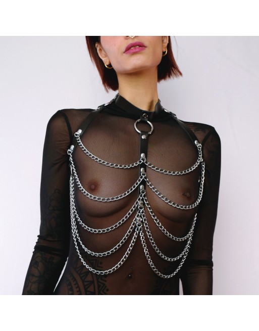 Harnais de poitrine cuir et chaines Noir Harnais de poitrine cuir et chaines Noir