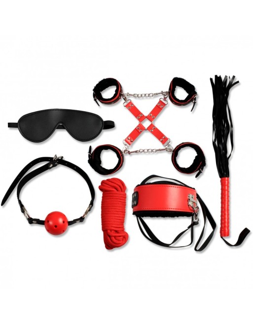 Secret Bondage : Ensemble BDSM 8 pcs 6148Rk - Noir et Rouge Secret Bondage : Ensemble BDSM 8 pcs 6148Rk - Noir et Rouge