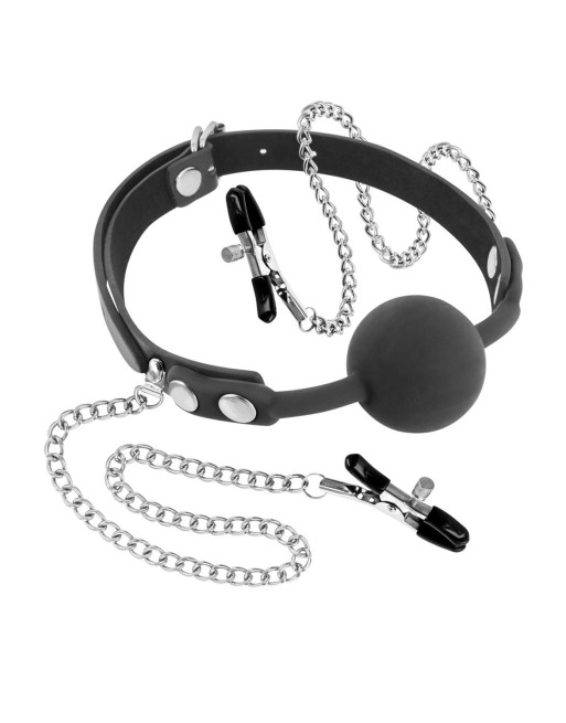 Baillon à boule avec pinces à seins - CC5700660010 Baillon à boule avec pinces à seins - CC5700660010
