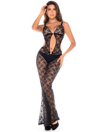 Combinaison/robe ajourée en dentelle noire - MAL1914BLK