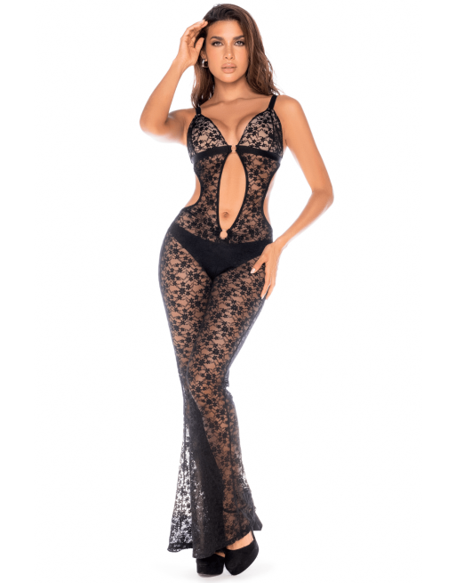 Combinaison/robe ajourée en dentelle noire - MAL1914BLK Combinaison/robe ajourée en dentelle noire - MAL1914BLK