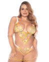Nuisette grande taille transparente brodée jaune et string - MAL7608XSUBS