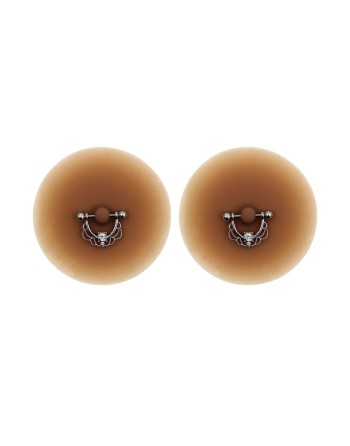 Paire de cache-tétons piercing barre demi-anneau faux diamant peau métisse - XP008M