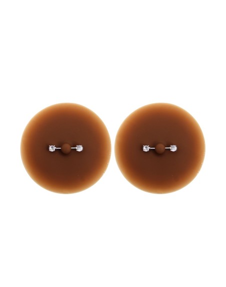 Paire de cache-tétons piercing barre faux diamant peau foncée - XP001F