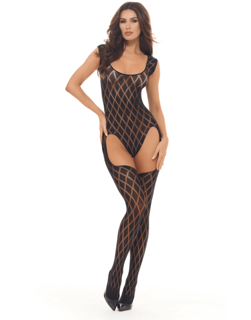Combinaison body en résille noire avec bas intégrés - REN7116-BLK Combinaison body en résille noire avec bas intégrés - REN7116-BLK