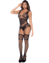Combinaison noire en résille avec strass - MAL1132BKRH
