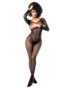 Combinaison manches longues en résille noire - MAL1102BLK