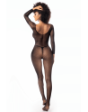 Combinaison manches longues en résille noire - MAL1102BLK