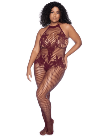 Combinaison grande taille en résille couleur cerise - MAL1116XCHRY