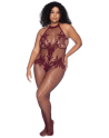 Combinaison grande taille en résille couleur cerise - MAL1116XCHRY