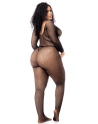 Combinaison grande taille manches longues en résille noire - MAL1102XBLK