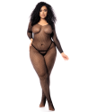 Combinaison grande taille manches longues en résille noire - MAL1102XBLK