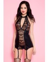 Guêpière sexy noire wetlook dentelle - ML20023BLK