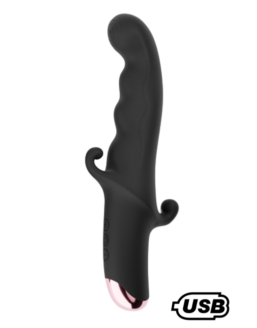 BLACK KNIGHT, Vibromasseur Point G USB en silicone médical doux, doté de 10 modes de vibration - MS218BLK BLACK KNIGHT, Vibromasseur Point G USB en silicone médical doux, doté de 10 modes de vibration - MS218BLK