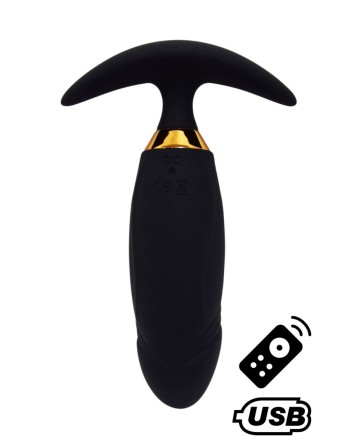 PEACH, Plug Vibrant noir long USB avec télécommande, dans un silicone médical doux et lisse - B72BLK