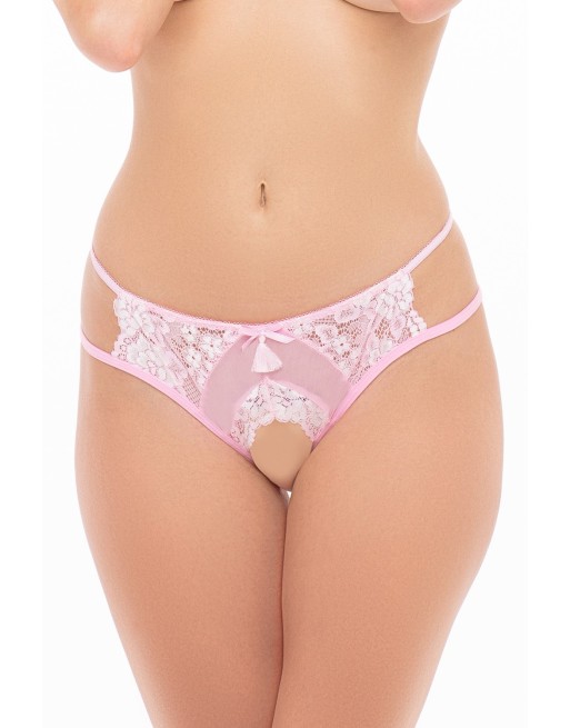 Shorty rose ouvert en résille et dentelle - REN1163-PNK Shorty rose ouvert en résille et dentelle - REN1163-PNK