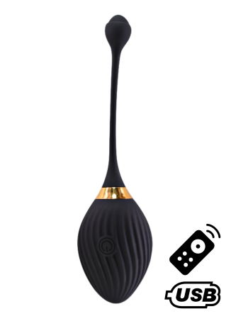 WAVE, Un Œuf vibrant noir USB avec télécommande, dans un silicone médical doux et lisse - B50BLK