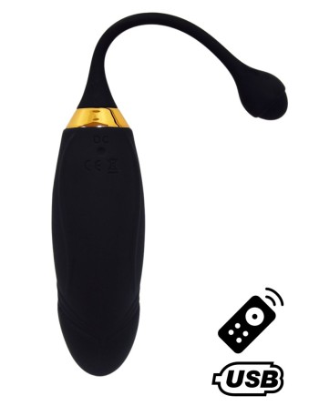 HAPPY, Un Œuf vibrant long USB avec télécommande, dans un silicone médical doux et lisse - B70BLK