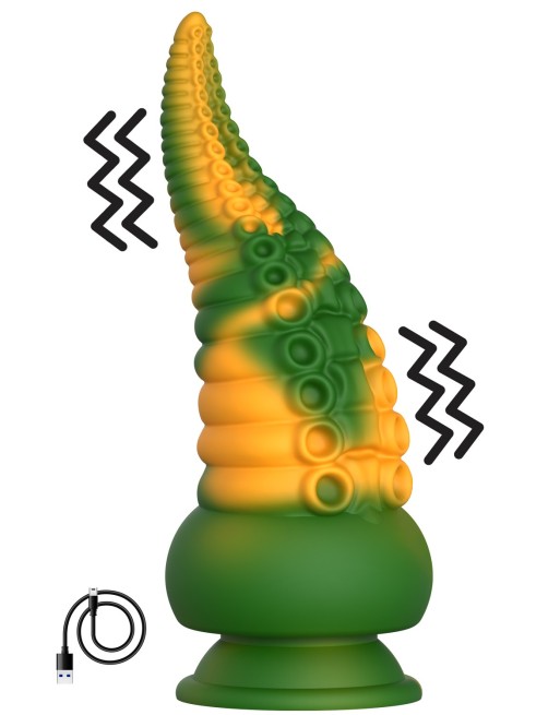 Gode ventouse tentacule Kraken vibrant 21 cm vert et jaune USB - WS-NV101 Gode ventouse tentacule Kraken vibrant 21 cm vert et jaune USB - WS-NV101