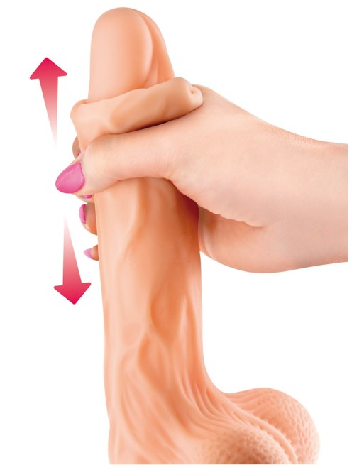Gode réaliste veiné ventouse va-et-vient prépuce testicules billes mouvantes 18.5cm - CC514105 Gode réaliste veiné ventouse va-et-vient prépuce testicules billes mouvantes 18.5cm - CC514105