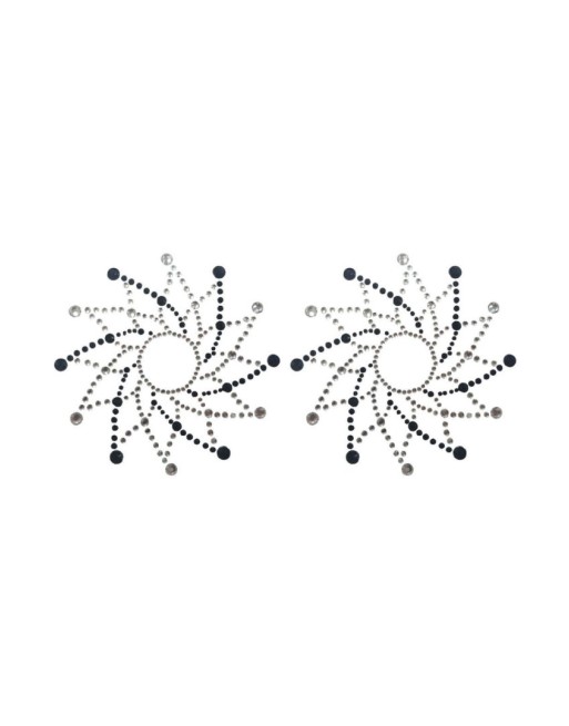 Paire de cache tétons adhésifs strass noir et blanc - NP-1020BLK Paire de cache tétons adhésifs strass noir et blanc - NP-1020BLK