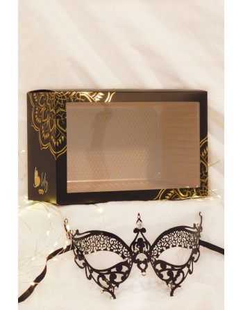 Masque vénitien Alida rigide noir avec strass  -  HMJ-026BK