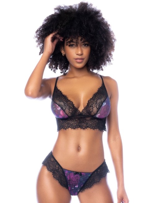 Ensemble 2 pièces imprimé floral noir et violet - MAL8864NBFY Ensemble 2 pièces imprimé floral noir et violet - MAL8864NBFY
