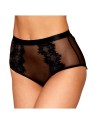 Culotte en résille et dentelle noire avec jarretelles roses - DG1485BLK