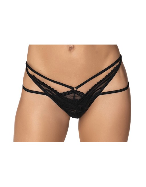 String noir avec lanières - MAL111BLK String noir avec lanières - MAL111BLK