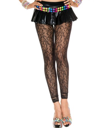 Legging fin noir résille et dentelle motif floral - MH35029BLK
