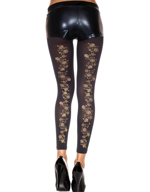 Legging fin noir opaque avec fleurs dorées sur l'arrière - MH35821BLK Legging fin noir opaque avec fleurs dorées sur l'arrière - MH35821BLK