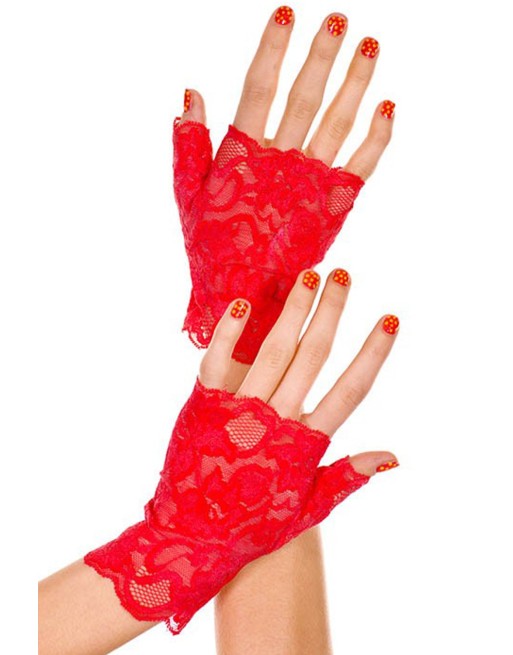 Gants rouges doigts ouverts dentelle florale - ML416RED Gants rouges doigts ouverts dentelle florale - ML416RED