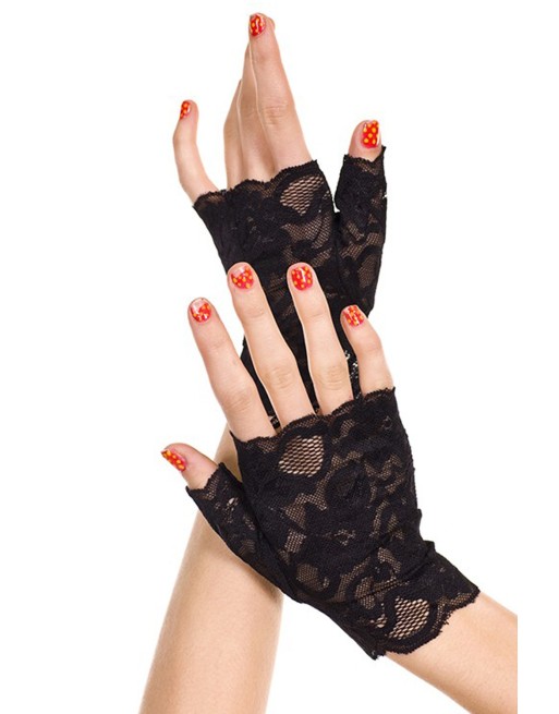 Gants noirs doigts ouverts dentelle florale - ML416BLK Gants noirs doigts ouverts dentelle florale - ML416BLK