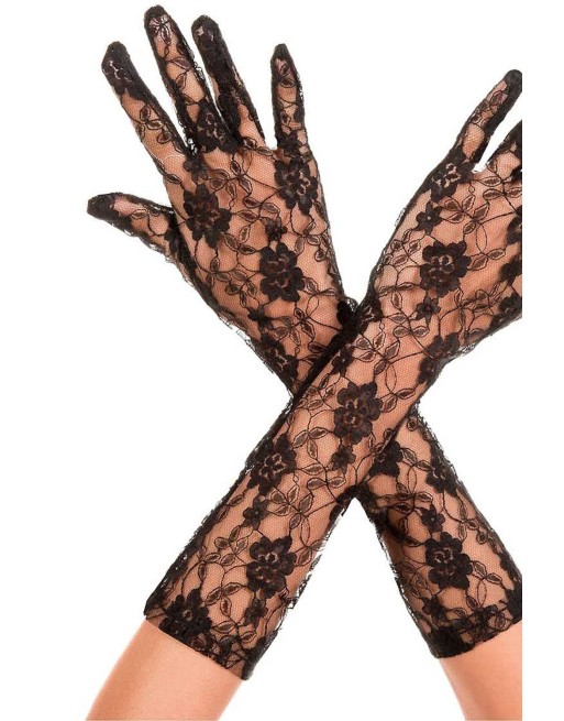 Gants longs mi-bras noirs dentelle florale - ML481BLK Gants longs mi-bras noirs dentelle florale - ML481BLK