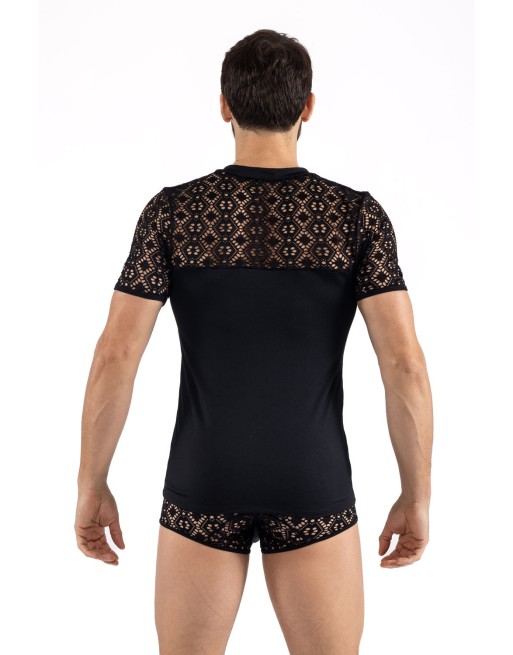 T-shirt noir résille brodée Shinny - LM2407-81BLK T-shirt noir résille brodée Shinny - LM2407-81BLK