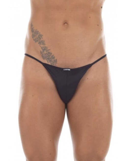 String noir satiné dos résille - LM13-57BLK String noir satiné dos résille - LM13-57BLK