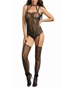 Bodystocking body jarretelles motifs serpent - DG0311BLK