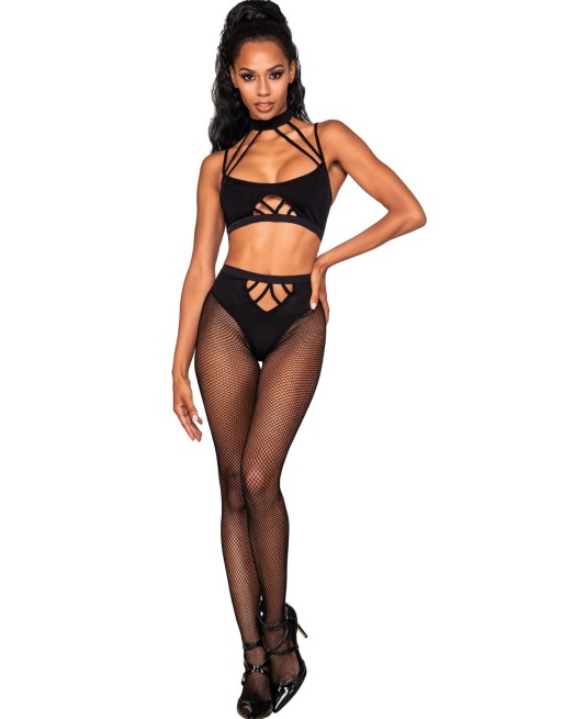 Ensemble de deux pièces avec brassière à lanières et collants.- DG0390BLK Ensemble de deux pièces avec brassière à lanières et collants.- DG0390BLK