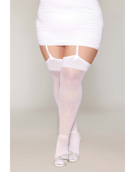 Bas blanc, grande taille, avec couture arrière en strass - DG0494XWHT Bas blanc, grande taille, avec couture arrière en strass - DG0494XWHT