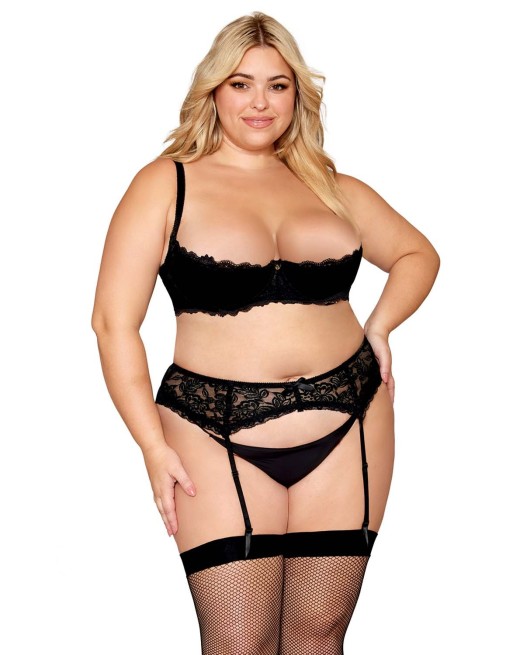 Soutien-gorge, grande taille, Demi-seins à armatures en dentelle noire - DG13252XBLK Soutien-gorge, grande taille, Demi-seins à armatures en dentelle noire - DG13252XBLK