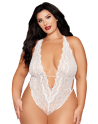 Ensemble 2 pièces grande taille, body dentelle blanc et chainettes bijou de corps perles blanches - DG13697XWHT