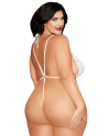 Ensemble 2 pièces grande taille, body dentelle blanc et chainettes bijou de corps perles blanches - DG13697XWHT